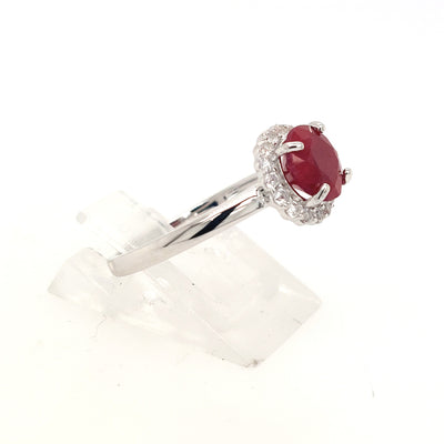 Sterling Silver Dyed Red Corundum & White Topaz "Dazzle" Ring