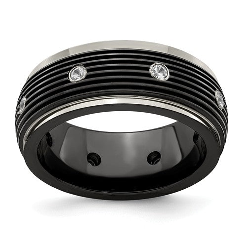 Edward Mirell Grooved Titanium and Black Ti Ring w/ Diamonds Size:9.5