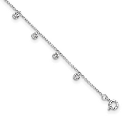 Sterling Silver Rhodium-Plated Anklet with Bezel CZ