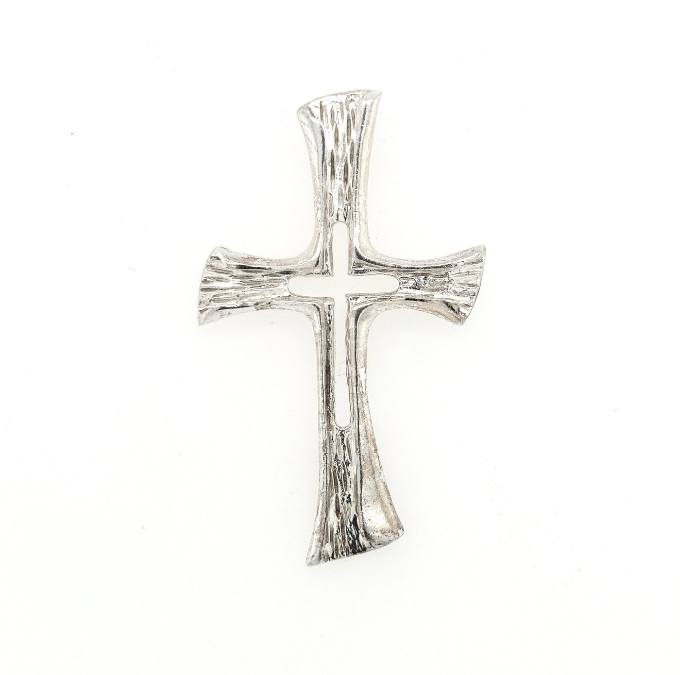 Sterling Silver Wood Grain Cross Within a Cross Pendant