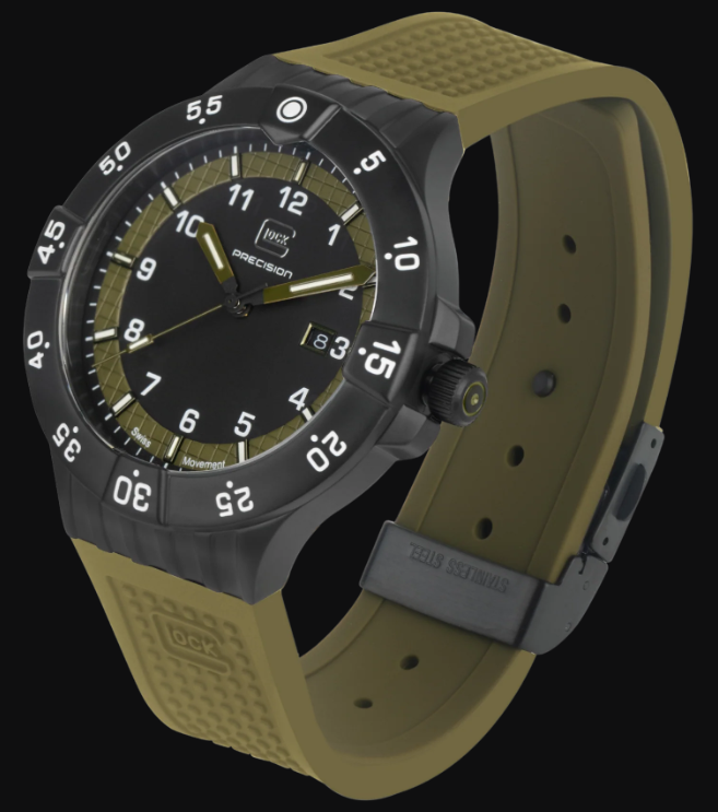 Gent's Black Steel Glock Watch with Black and Green Dial