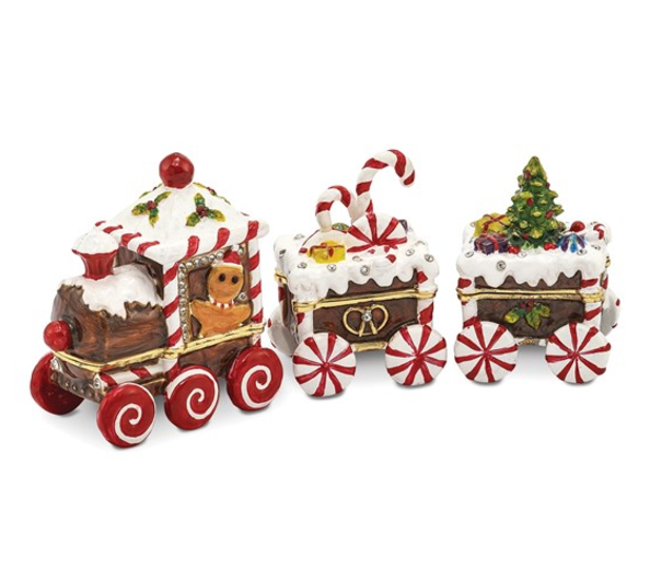 Luxury Giftware CANDY CANE Train Trinket Box with Matching 18 Inch Necklace