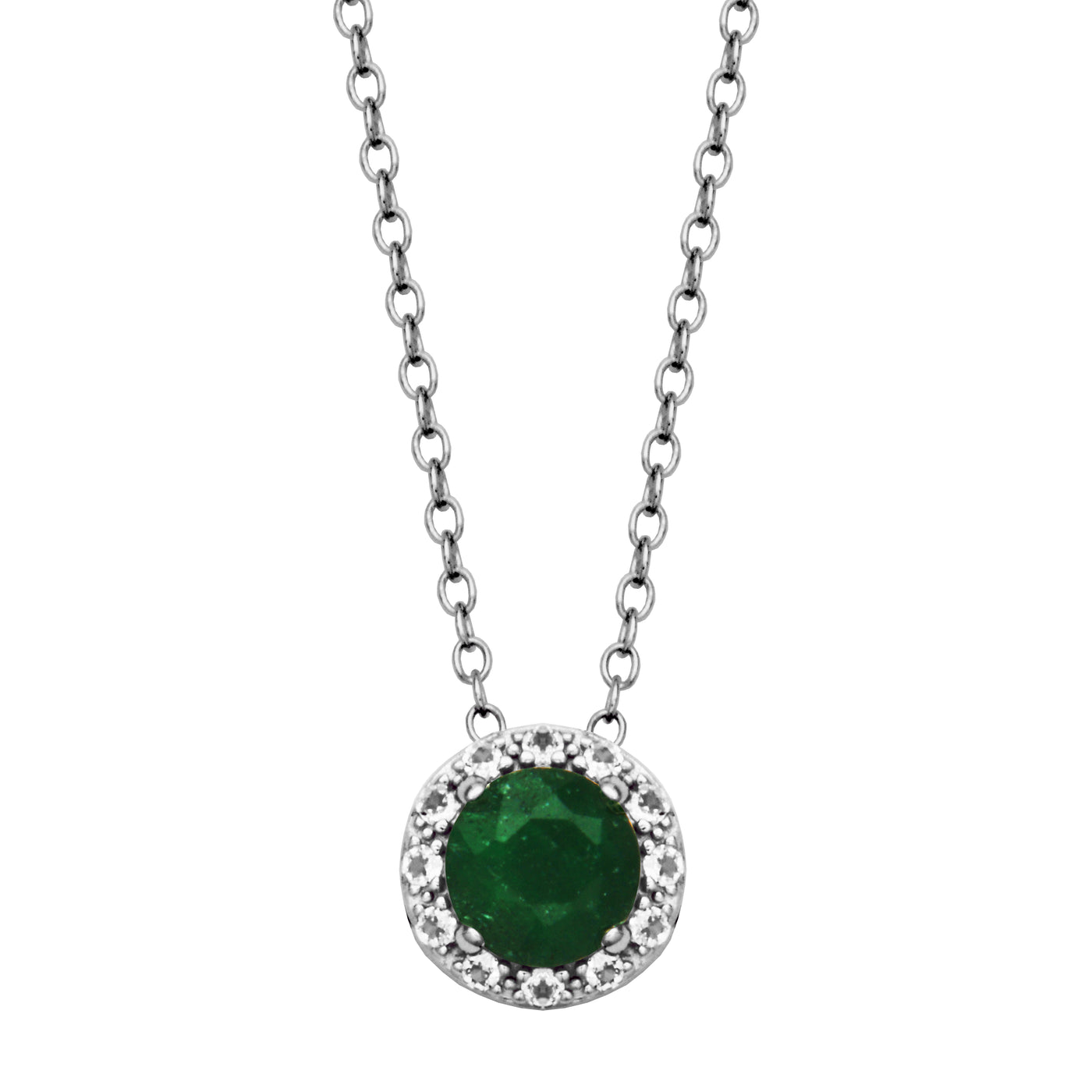 Sterling Silver Dyed Green Corundum & White Topaz "Dazzle" Necklace