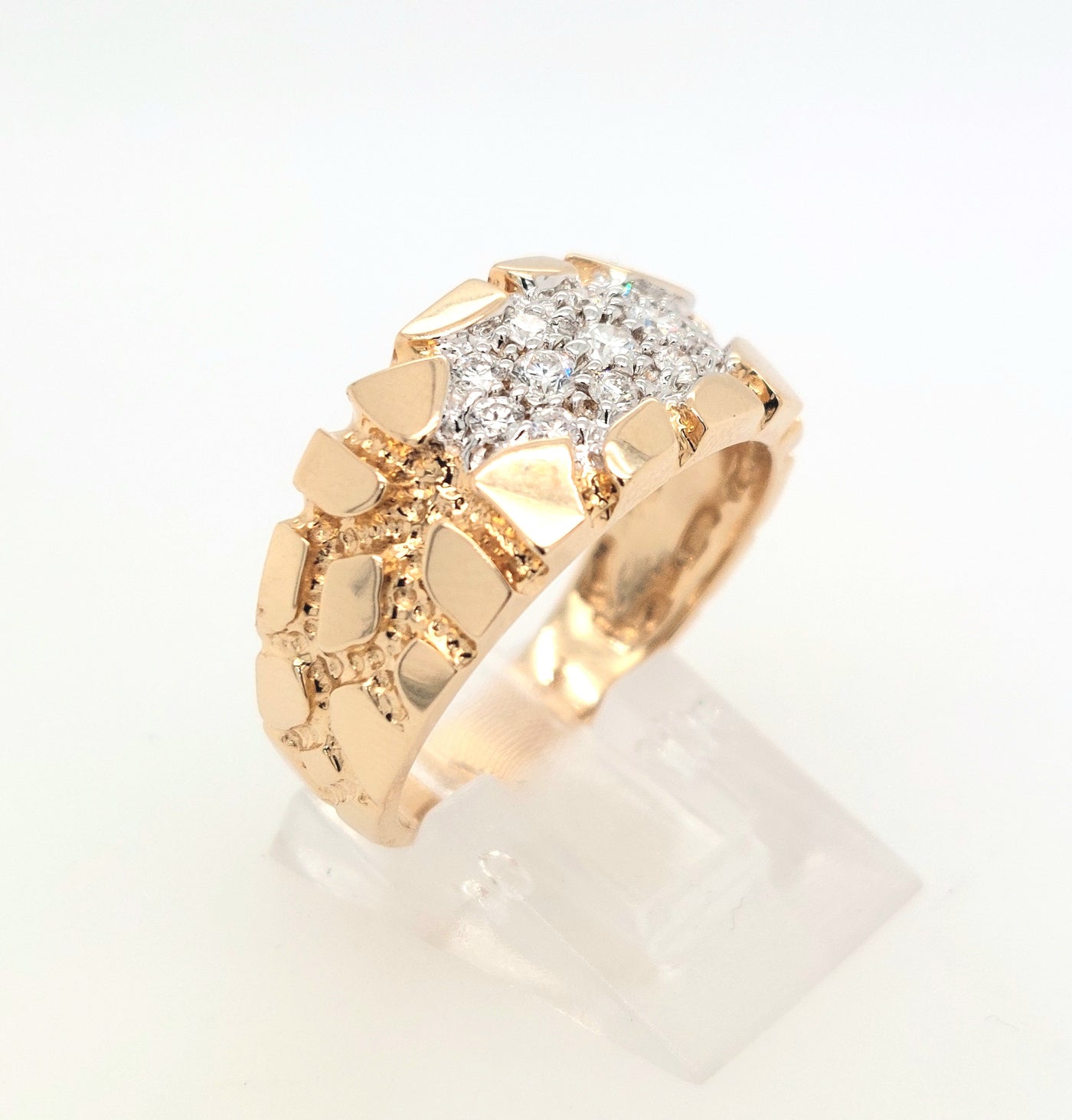 Gents 14KY Diamond Nugget Ring Size 10