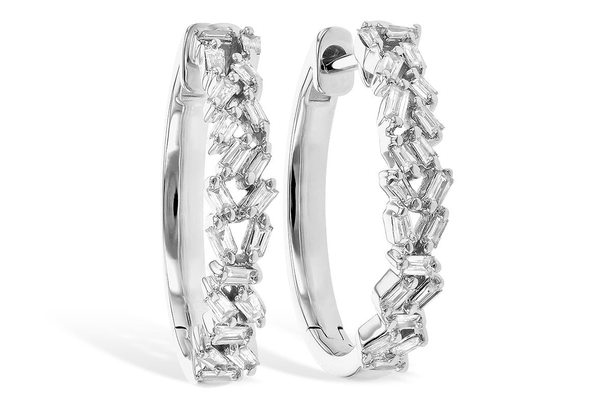 14KW Baguette Diamond Hoops