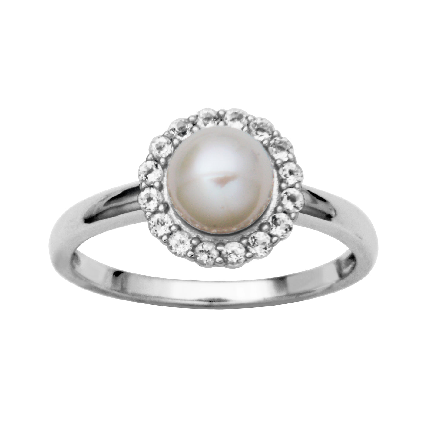 RP SS 7mm White Pearl & White Topaz Ring Size:7