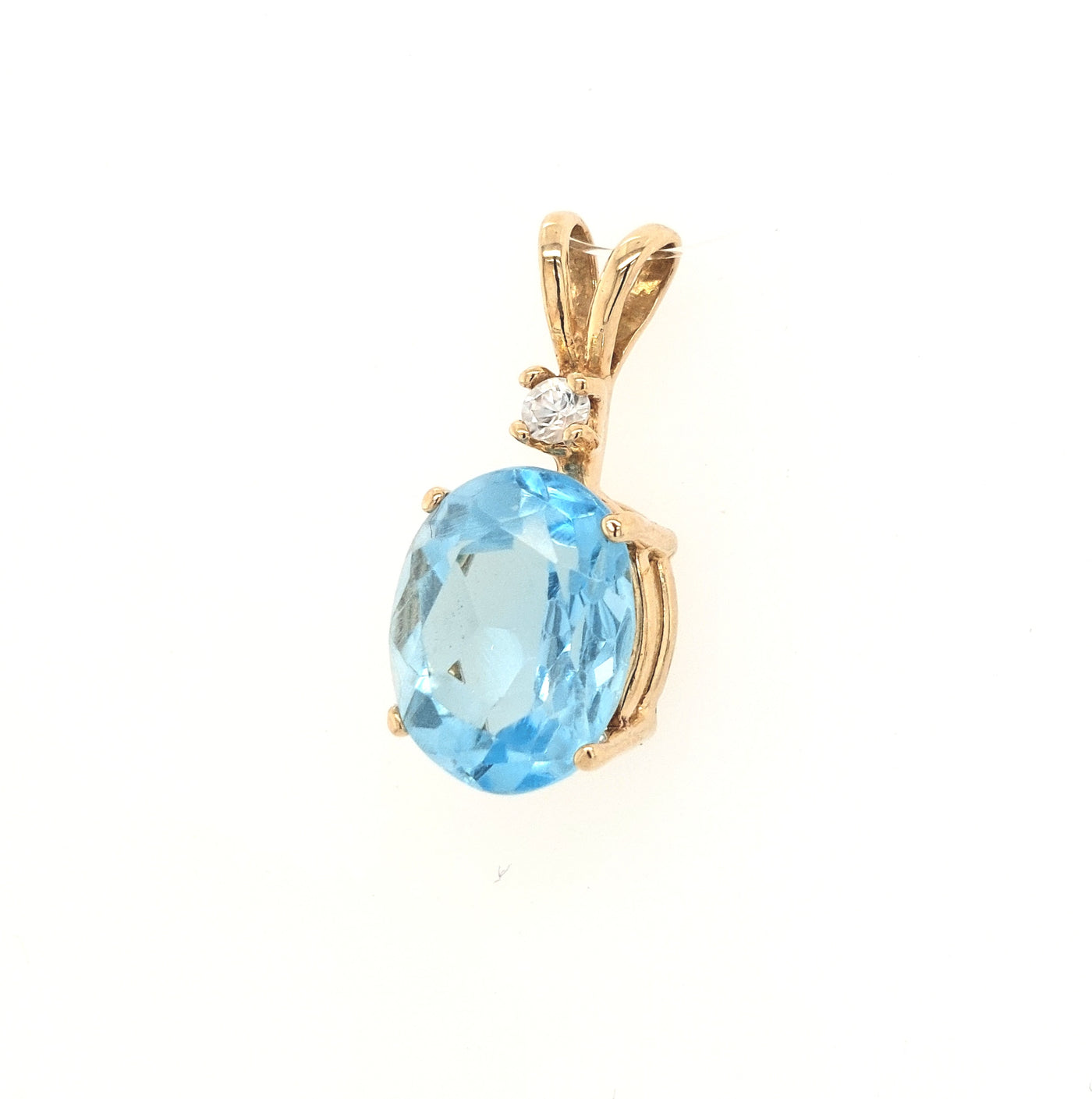 14KY 11x9mm Oval Blue Topaz Pendant with Small Diamond Accent Gram Weight:2.0g