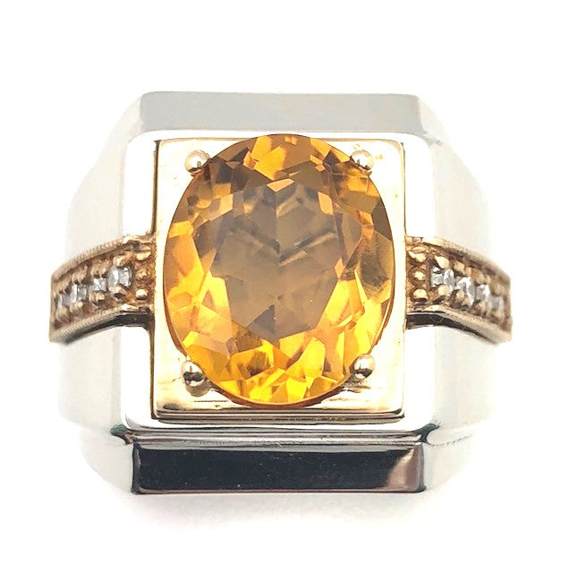 14KTT 10x12 Oval Citrine w/ .30ct G-H/SI1 RBC Diamonds Gram Weight:20.0gr "Diamond Jim Custom"