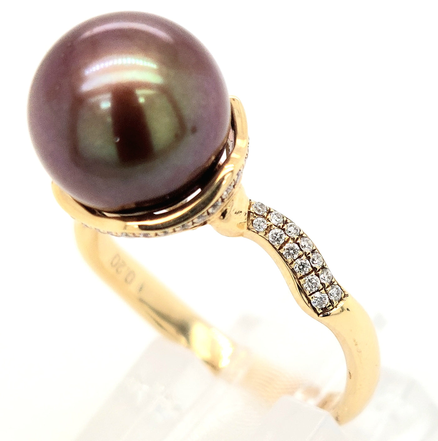 14KY Chocolate Pearl & Diamond Ring