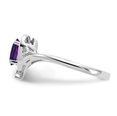 14K White Gold Amethyst and Diamond Heart Ring