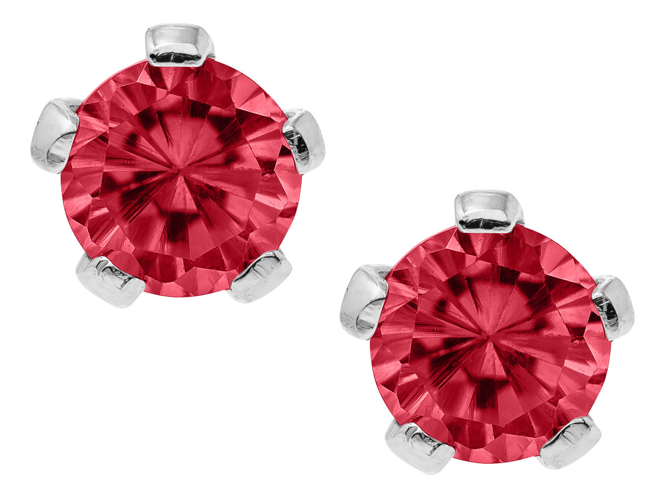 Sterling Silver Synthetic Ruby Children's Earrings