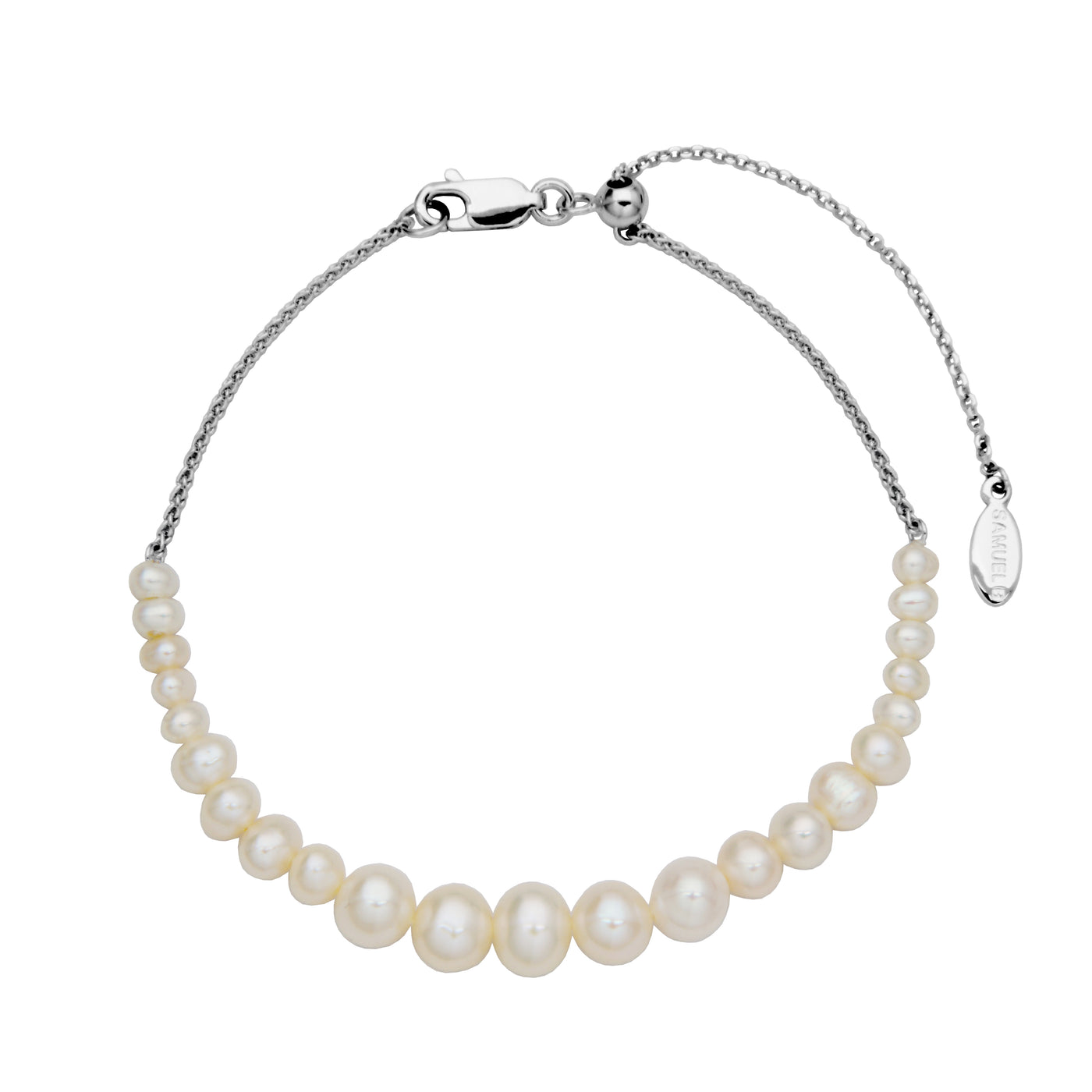 Sterling Silver Graduated White Pearl Bolo "Oyster Bracelet"