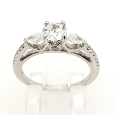 18KW Three-Stone Style Diamond Semi-Mount Ring