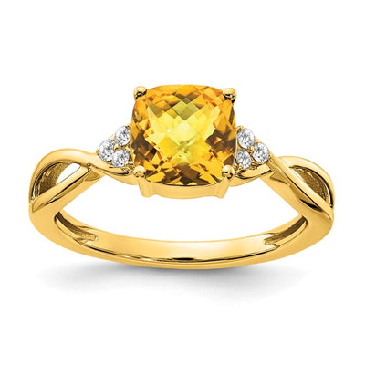 14KY Checkerboard Citrine and Diamond Ring Size:7