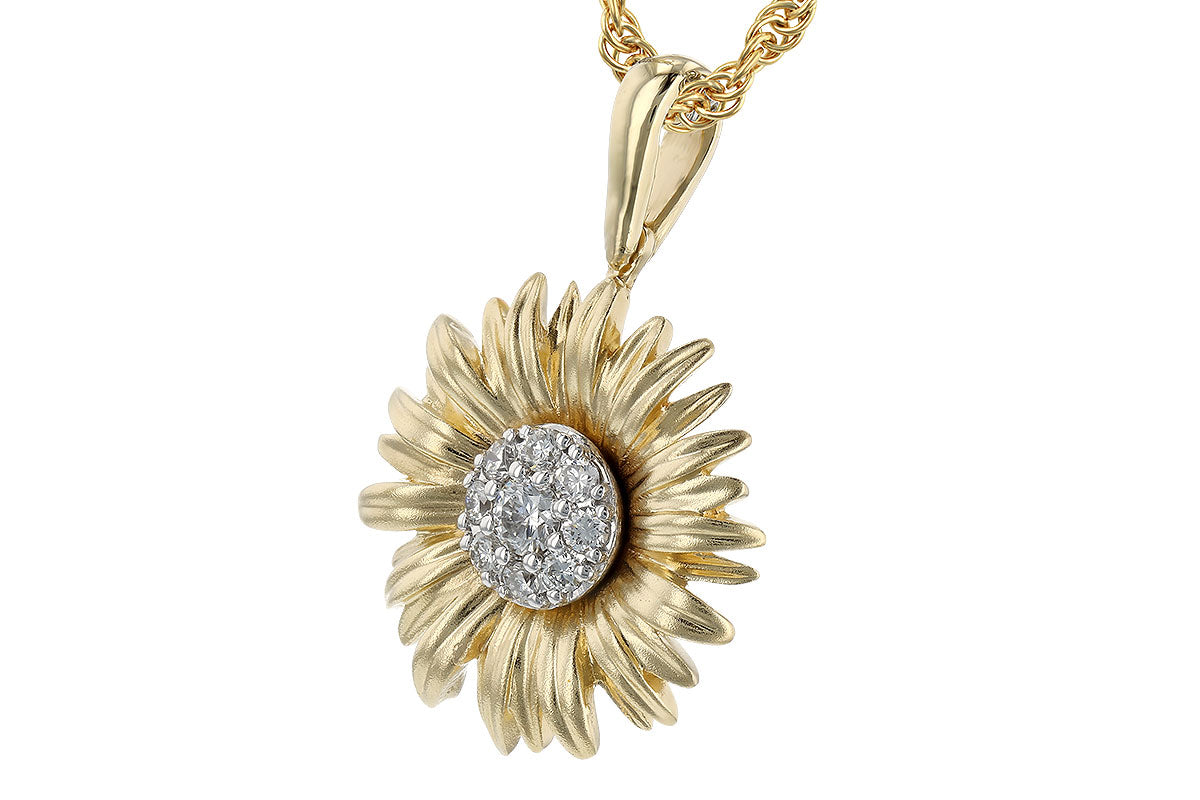 14K Two-Tone Diamond Sunflower Necklace (18 inches)