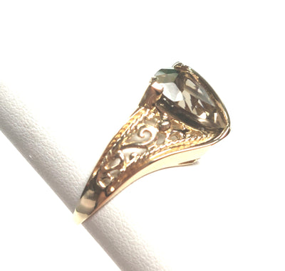 10KY 12mmTrillion-Cut Smoky Quartz Filigree Ring