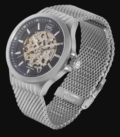 Gent's Silver Steel Glock Watch with Silver Skeleton Dial