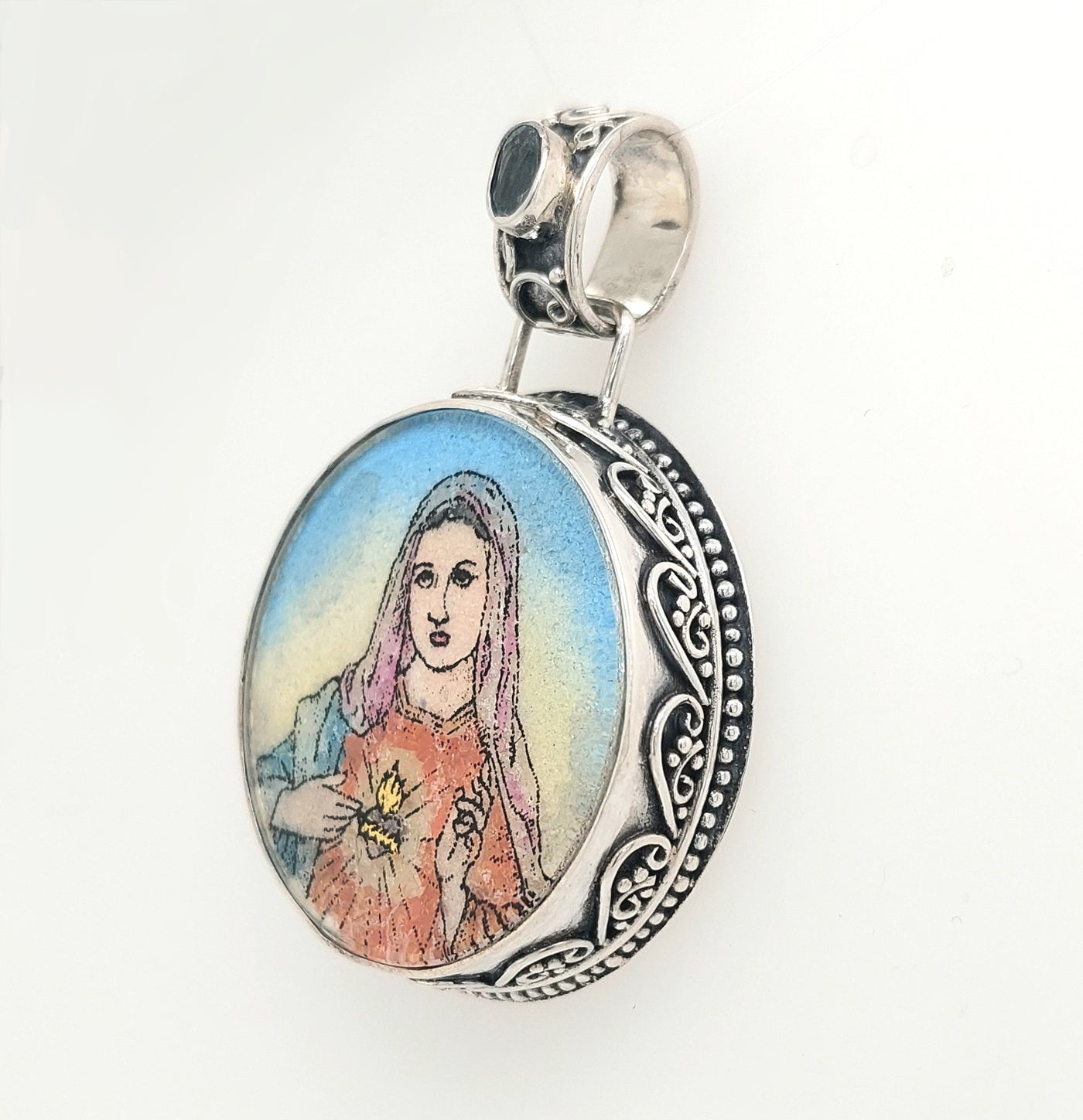 Sterling Silver Crushed Gemstone "Mary Pendant"