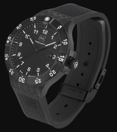 Gent's Black Steel Glock Watch w/ Black Titrium Dial and Black Silicone Strap