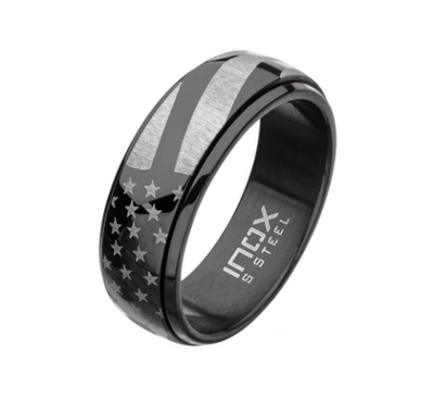 Black IP Steel American Flag Spinner Ring (Size 9)