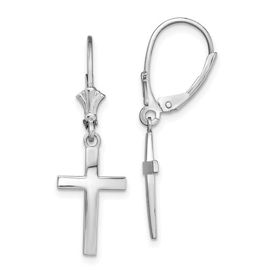 De-Ani Sterling Silver Rhodium-Plated Polished Latin Cross Leverback Earrings