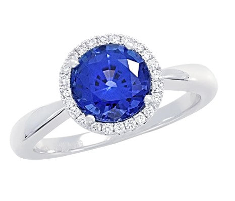 14KW Chatham Lab-Grown Blue Sapphire Round Cut Ring