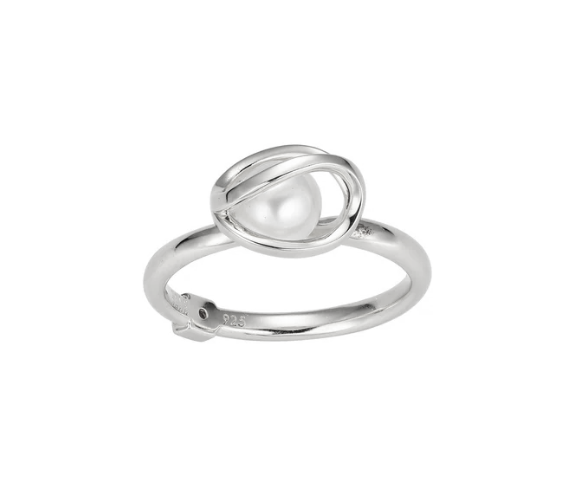 Sterling Silver ELLE " Luna" Rhodium Plated Pearl Ring (Size 7)